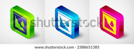 Isometric Drop in crude oil price icon isolated on grey background. Oil industry crisis concept. Square button. Vector