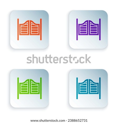 Color Old western swinging saloon door icon isolated on white background. Set colorful icons in square buttons. Vector Royalty-Free Stock Photo #2388652731