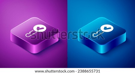 Isometric Key icon isolated on blue and purple background. Square button. Vector Illustration