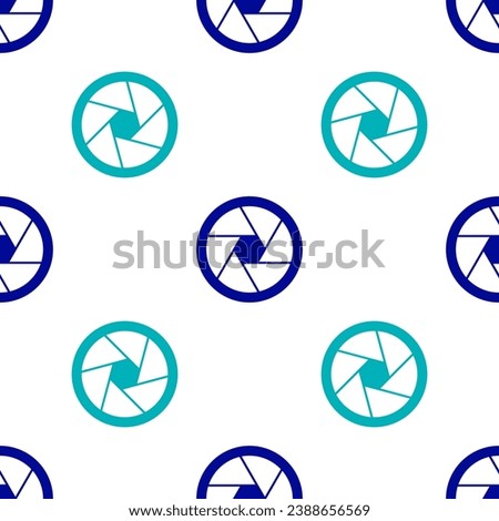 Blue Camera shutter icon isolated seamless pattern on white background.  Vector