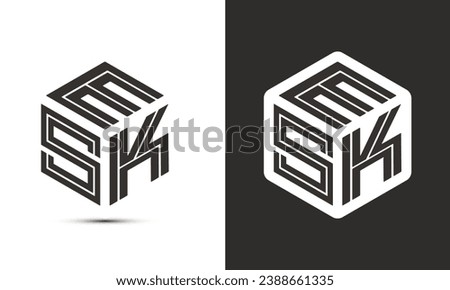ESK letter logo design with illustrator cube logo, vector logo modern alphabet font overlap style. Premium Business logo icon. White color on black background