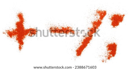 Red paprika powder punctuation marks, symbol isolated on white, clipping path