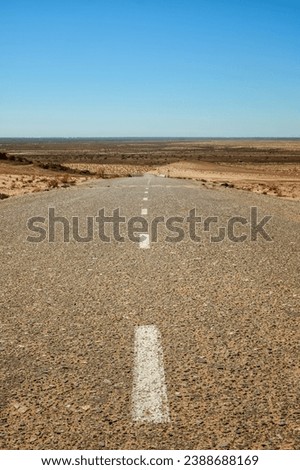 country road through a desert landscape, Kysylkum desert, uzbekistan