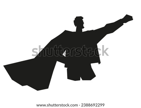 Back superhero silhouette icon that represents the strength, power and heroism. Superhero icon for creative projects and business concepts, flat vector illustration isolated on white background.