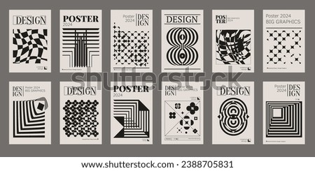 Contemporary futuristic posters. A set of modern covers with a minimalistic silhouette, graphic elements, basic drawings, geometric shapes. Conceptual business design in retro style. Brutalism print Royalty-Free Stock Photo #2388705831