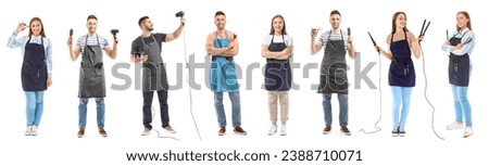Set of many different hairdressers on white background