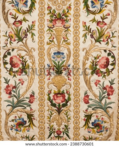 Ancient fabric, floral design, damask