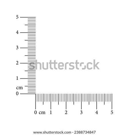 Corner ruler from 0 to 5 centimeter. Measuring tool template. Vector illustration isolated on white background.