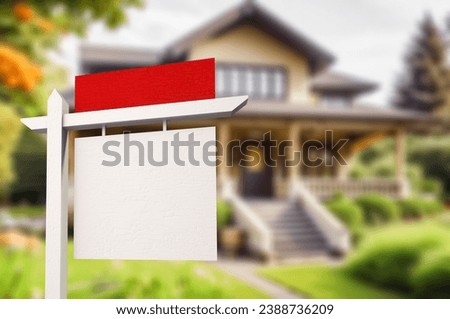 A fake sale sign on house background. rental scams.