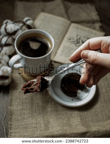 Flatlay with a cup, coffee metting, good morning, i need coffee, cookies, books, newspaper, tulip, hand with a mug, chocolate