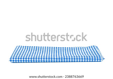 Blue and white checkered tablecloth on white background
