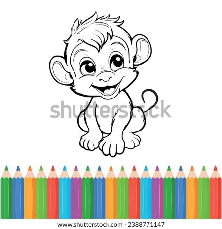 Cartoon baby monkey for coloring. Vector illustration
