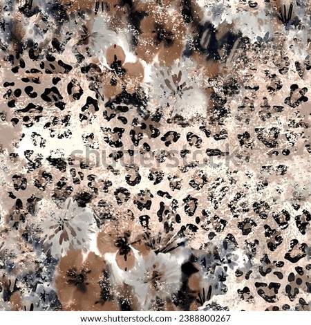 Seamless pattern of a leopard skin with brown, gray and black floral background elements Royalty-Free Stock Photo #2388800267