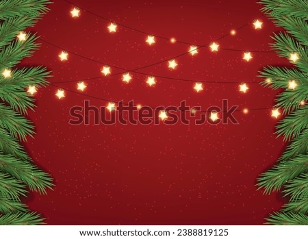 Christmas tree realistic, green fir branches, light realistic, Merry Christmas vector, Happy New Year, vector illustration, Christmas red card, holiday banner