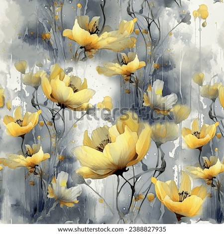 Seamless flower pattern with yellow floral background elements