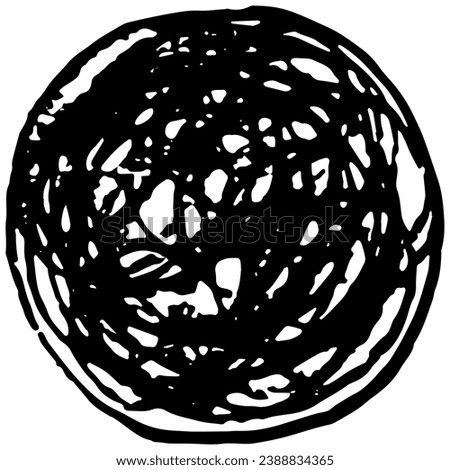 Circle drawn by hand with chaotic lines. Rough black vector doodle isolated on transparent background. Vintage hand-drawn design element