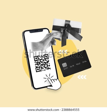 Hand with gift, buying on cell phone, QR, online, e-commerce, buying with credit card, buy now pay later, interest on purchases, credit in pesos, dollars, best cards to buy, shopping time, Reminder