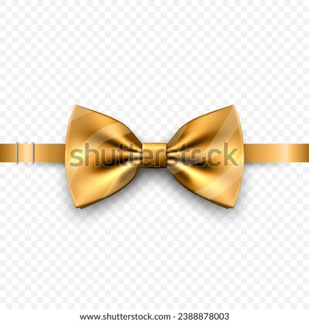 Vector 3d Realistic Golden Bow Tie Closeup Isolated. Silk Glossy Bowtie, Tie Gentleman. Mockup, Design Template. Bow Tie for Man. Mens Fashion, Fathers Day Holiday