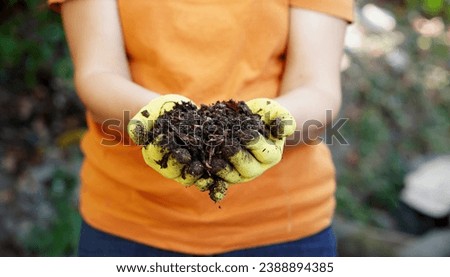 A farmer holds red wiggler worms in his hand