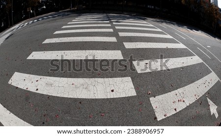 A crosswalk was expressed comically using a wide-angle lens.