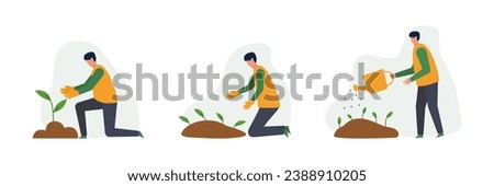 People Caring for Plants Vector Illustration Set