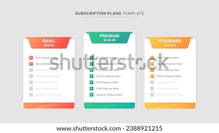 Plan Offer Price Package Subscription Comparison Table Chart Infographic Design Template
 Royalty-Free Stock Photo #2388921215