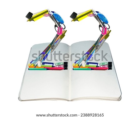 The shape of the number 22 is made of various kinds of stationery isolated on transparent background