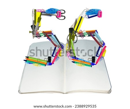 The shape of the number 56 is made of various kinds of stationery isolated on transparent background