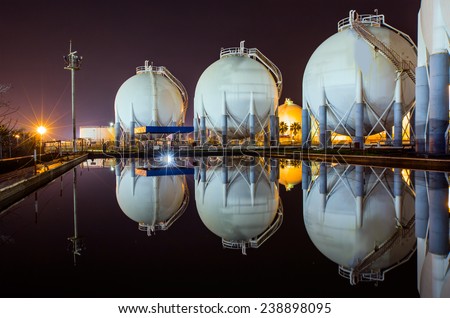 Natural gas tank - LNG or liquefied natural Industrial Spherical gas storage tank Royalty-Free Stock Photo #238898095