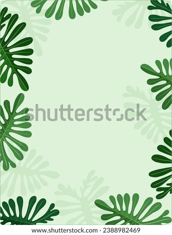 A vector cartoon illustration of a green tropical A-frame border template with Monstera plants leaves