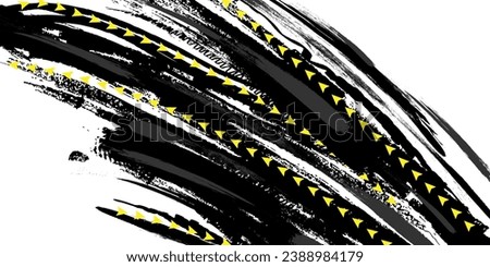 Black Grunge Brush Background with Yellow Arrow Isolated on White Background. Sport Background. Scratch and Texture Elements For Design
