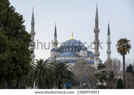 High section of Blue Mosque against sky at Bosphorus, Istanbul, Turkey Royalty-Free Stock Photo #2388993091