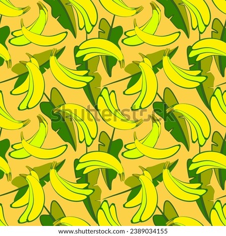 Vector - Bananas with leaves, illustation seamless pattern.