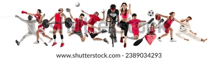Set of different people in motion, sportsmen of diverse sports isolated over white background. Professional athletes. Concept of sport, competition, achievements, event, game