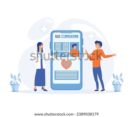Electronic health record, EHR digital patient chart on smartphone. flat vector modern illustration 