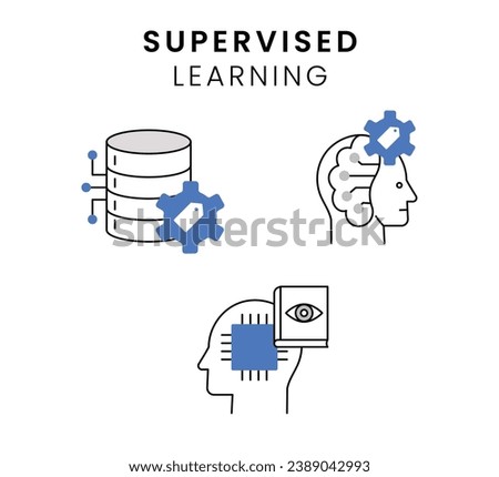Visualizing supervised learning algorithms with icons. Iconic representation of supervised machine learning. Symbolic representation of labeled data in machine learning Royalty-Free Stock Photo #2389042993