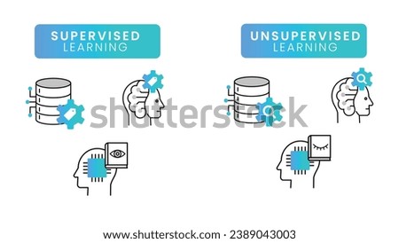 Icons for Supervised and Unsupervised Learning.  Icons for Supervised and Unsupervised Learning. Vector Editable Stroke and Colors. Royalty-Free Stock Photo #2389043003
