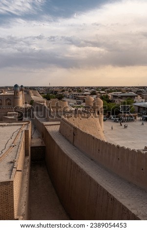 West gate, father gate, ichon qala, Khiva, Uzbekistan. Sunset picture taken from the city wall