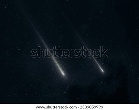 Meteor glowing trail. A meteorite burns in the night sky. Beautiful shooting star. 