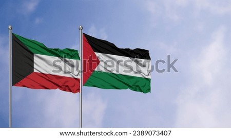 Palestinian and Kuwaiti flags side by side, a symbol of friendship between Palestine and Kuwait Royalty-Free Stock Photo #2389073407