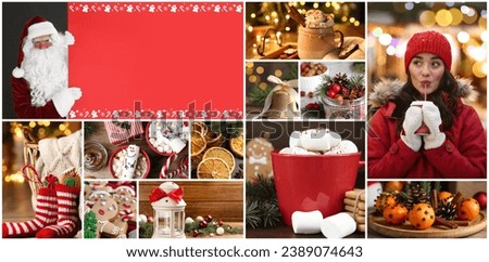 Photos of Christmas holidays combined into collage. Banner design with space for text