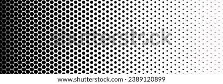 Horizontal gradient of black and white hexagon halftone texture vector illustration black and white dot background Royalty-Free Stock Photo #2389120899
