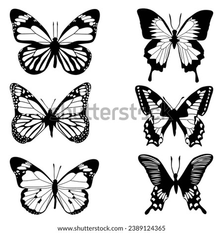 monochrome Butterfly Silhouettes Vector illustration