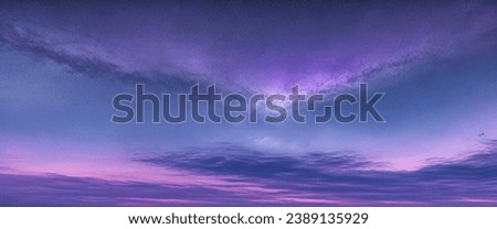 
Violet Sky with beautiful clouds and Stars Background
