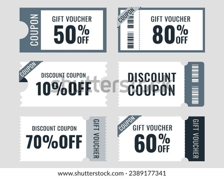 Various coupon promotion illustration set. coupon set, coupons, discount coupon, gift voucher, coupon book. Vector drawing. Hand drawn style