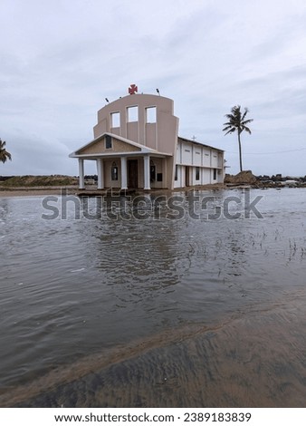 The picture is taken during the flood the picture tells a story of super savier church