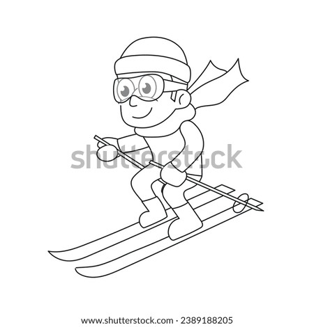 Skier. Outline style vector illustration
