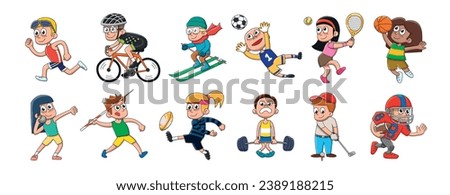 Sports icon collection. Clip art. Cartoon style vector illustration