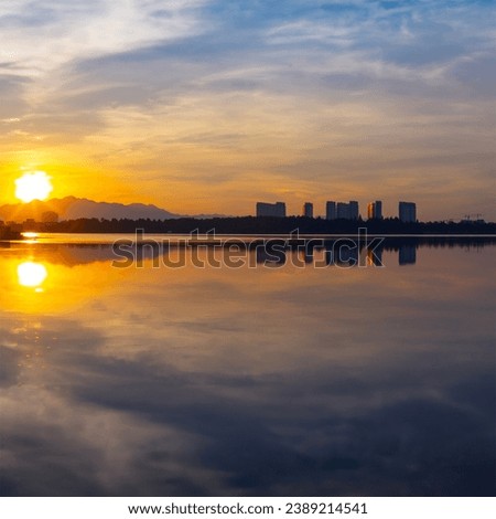 Yiwu lake at sunrise time , beautiful morning, China