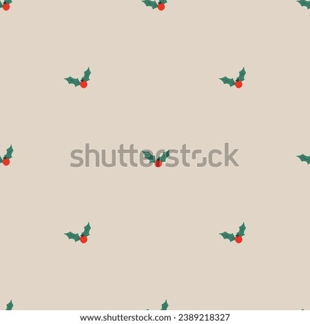 Simple seamless pattern with red holly. Winter season and Christmas concept. Hand drawn vector texture for wallpaper, prints, wrapping, textile